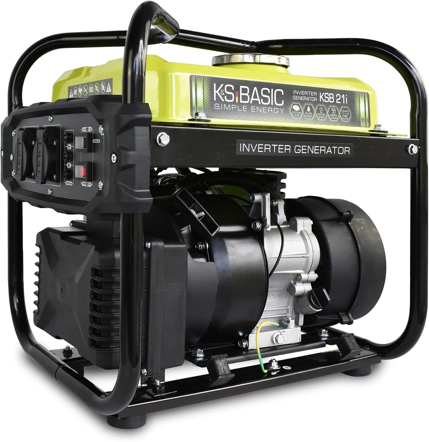 KS Basic KSB 35i - 4-takt benzine stroomgenerator, invertergenerator, 7 pk met automatische spanningsregelaar, beveiliging tegen olietekort, uitlaatgasnorm EURO V, 3500 W, 2 x 16 A (230 V) voor(Blauw)