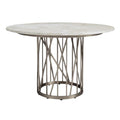 Moderne ronde tafel met metalen onderstel en betonblad