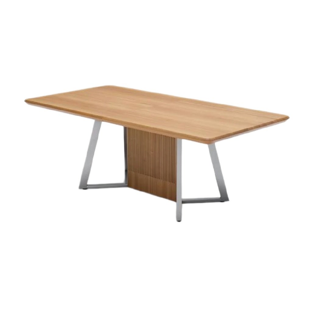 "Moderne Eettafel van Hout met Stalen Onderstel"