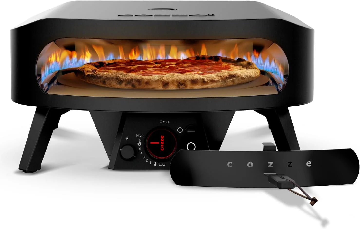 Cozze® 13" Rotate Gas Pizzaoven Black Edition - Roterende cordieriet pizzasteen Ø34,5 cm, 6 kW, deur inbegrepen, 30 mbar(17")