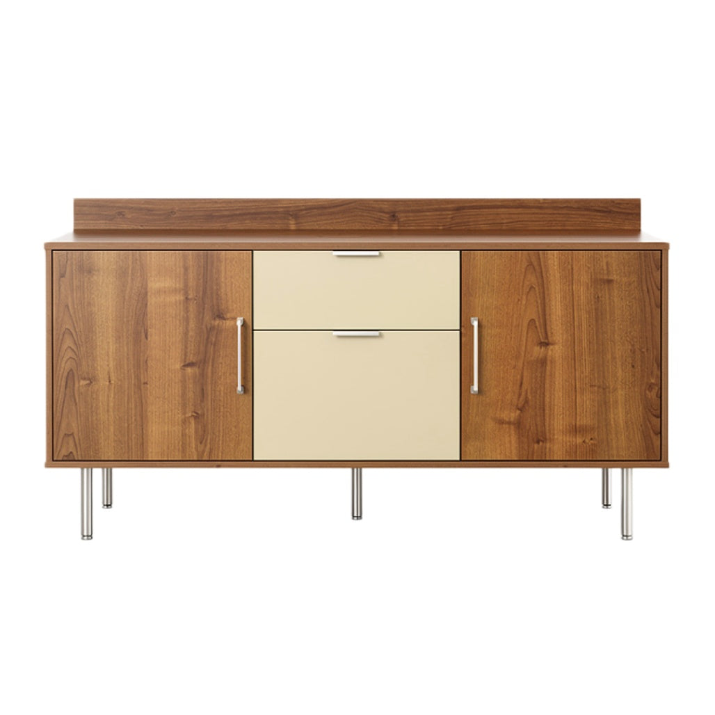"Moderne Eikenhouten Dressoir met Beige Accenten en Metalen Poten"