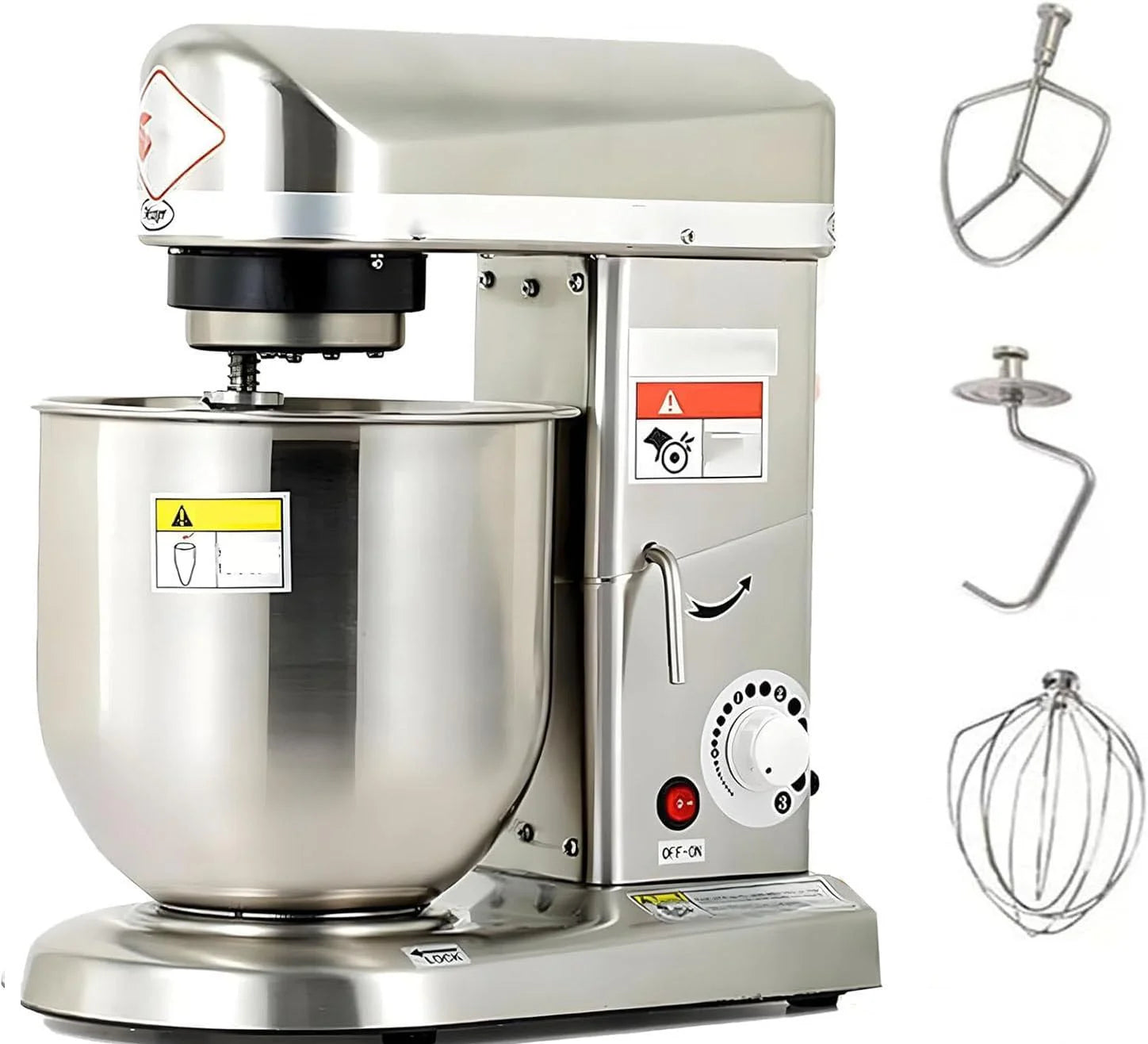 Pizza En Bakkerijblender,Elektrische Keukenmixer,3 Instelbare Snelheden,Met Eierklopper,Garde En Deeghaak,Professionele Keukenmixer Voor Het Bakken Van Koekjes,Cake En Brood White-7L(StainlessSteel/5L)