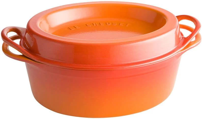 Le Creuset Doufeu 250843206 Braadpan, geëmailleerd gietijzer, ovaal, met holle deksel voor maximale vochtigheid, 32 cm, 6,9 liter, Cerise(Oranjerood/32)