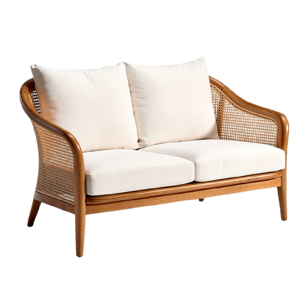 **Moderne Rotan Bank met Katoenen Kussens**