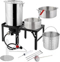 ROVSUN 30QT Turkije Friteuse  10QT Visfriteuse met 55000BTU Propaanbrander, Outdoor Frituurpan  Zeevruchten Rivierkreeft Boiler Stoomboot Pot met Thermometer, Marinade Injector, Turkije Rack  Rack(30-QT  10-QT)