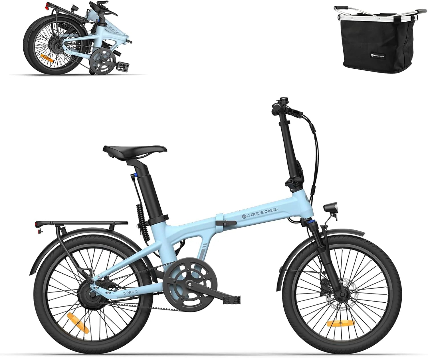 ADO Air20Pro Elektrische fiets, opvouwbaar, BAFANG-motor, riemaandrijving, elektrische fiets met trapondersteuning, IPX7 LCD, app, afneembare accu 36 V/9,6 Ah, bereik 100 km (blauw)