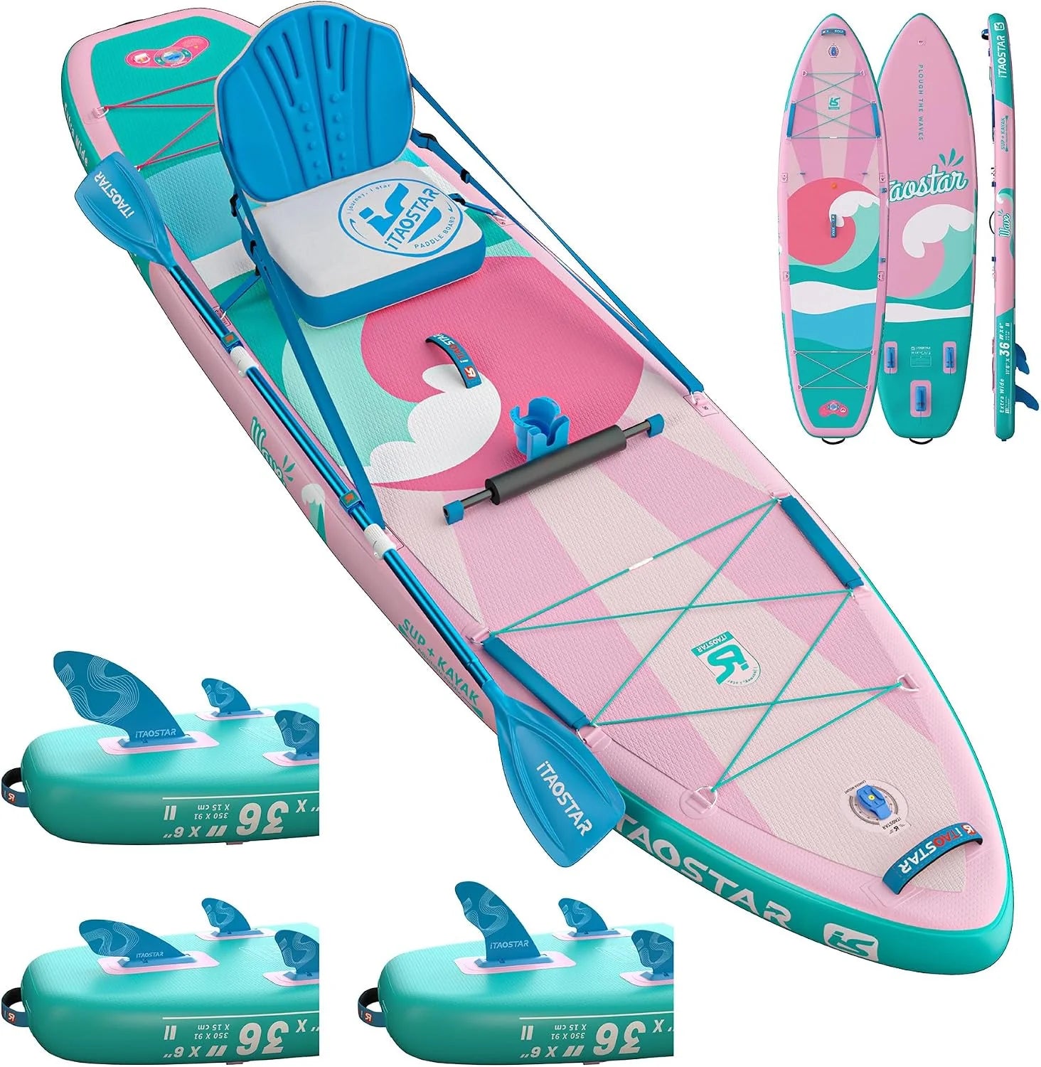 iTAOSTAR SUP-board voor beginners, SUP-board met zitting, complete accessoires, allround surfplank voor yoga, roze/oranje/geel(W01BP Roze)