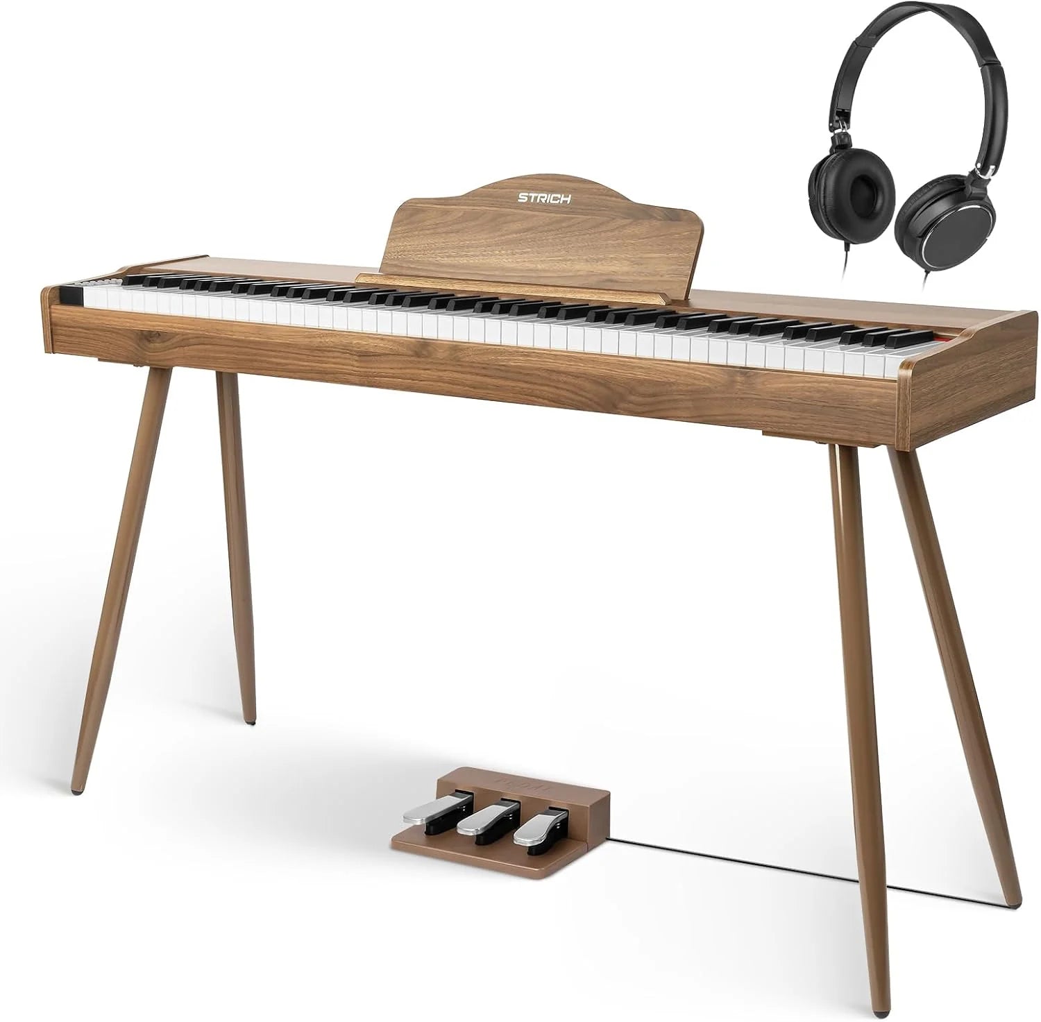 STRICH Digitale piano 88 toetsen, hamer-action gewogen toetsenbord, full-size elektrisch pianotoetsenbord met meubelstandaard, 25Wx2 luidsprekers, ondersteunt USB-MIDI/Wireless Connect, SDP-300W(Compact/Walnoot Hout)