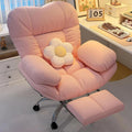 Roze/Beige Draaibare Bureaustoel met Wielen, Moderne Beklede Fauteuil, In Hoogte Verstelbare Computer Taakstoel, Luie Sofa Gaming Stoel Fauteuil met Intrekbare Voetensteun(Roze)