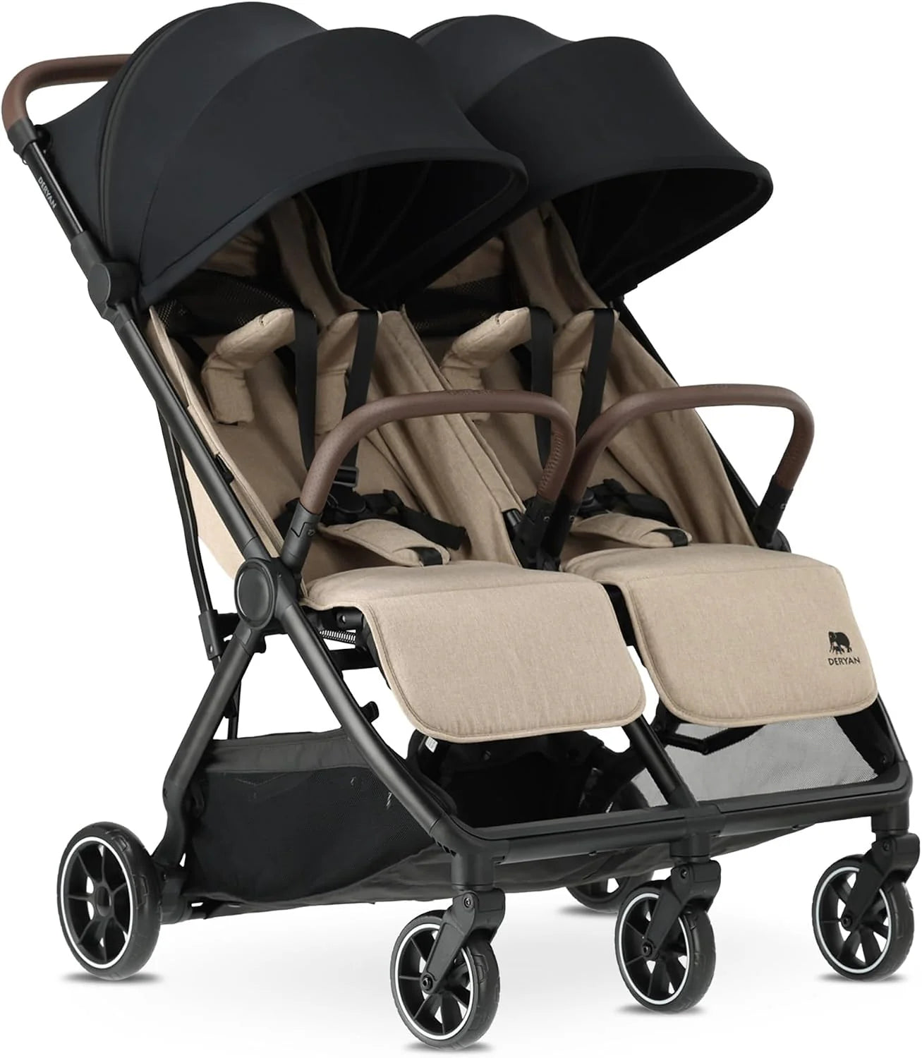 Deryan Rolo X2 XL kinderwagen buggy, 2-in-1, buggy, klein inklapbaar, geboorte tot 4 jaar, babywagen per zitje, belastbaar tot 22 kg, kinderbuggy, inklapbaar, compact en opvouwbaar, Nougat