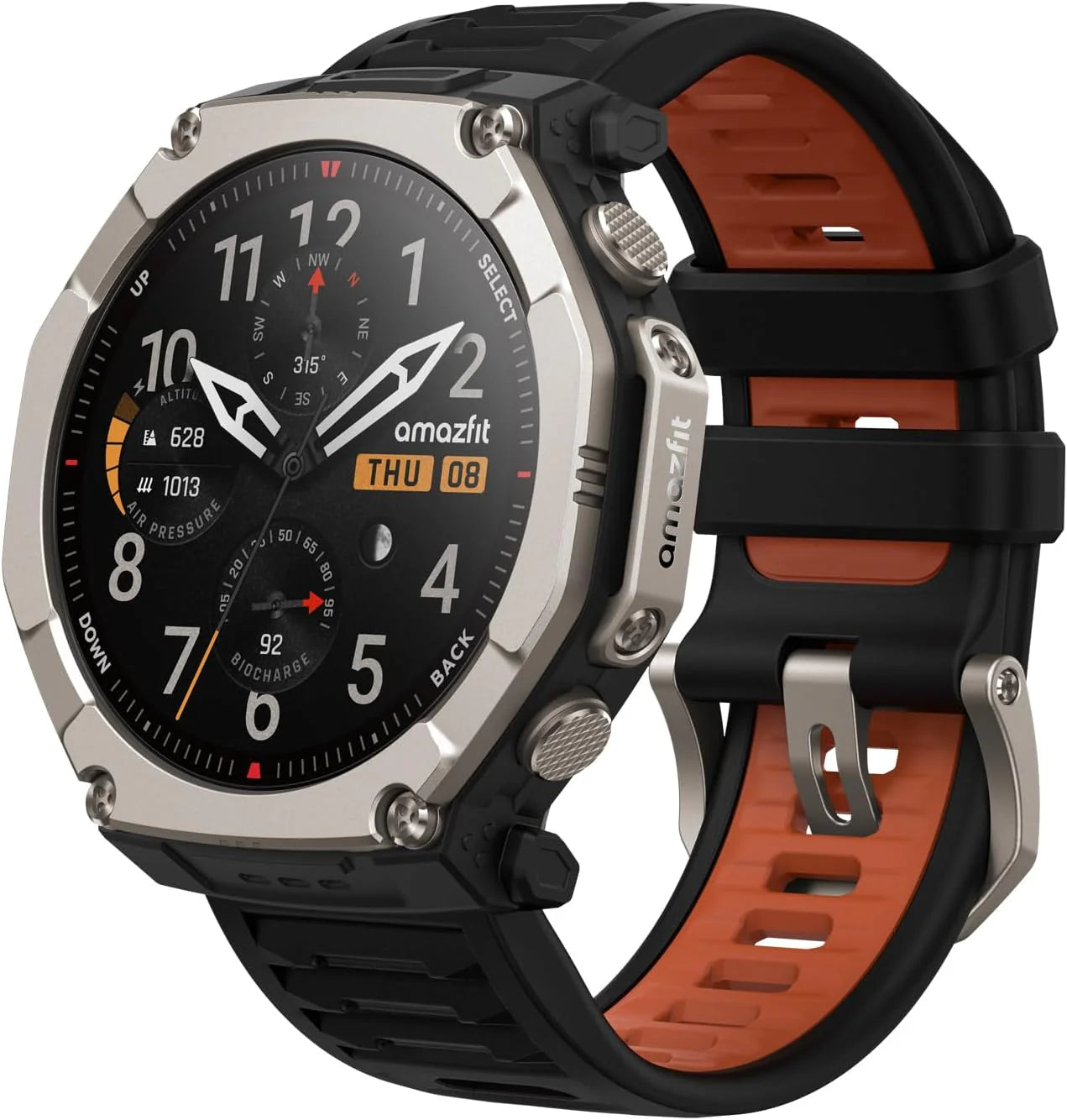Amazfit T-Rex Ultra 2 Outdoor Smartwatch met Dual-Band GPS, 51 mm titanium behuizing, 1,5″ AMOLED-scherm van saffierglas, zaklamp, batterij tot 30 dagen, offline kaarten, 10 ATM, 180+ sportmodi