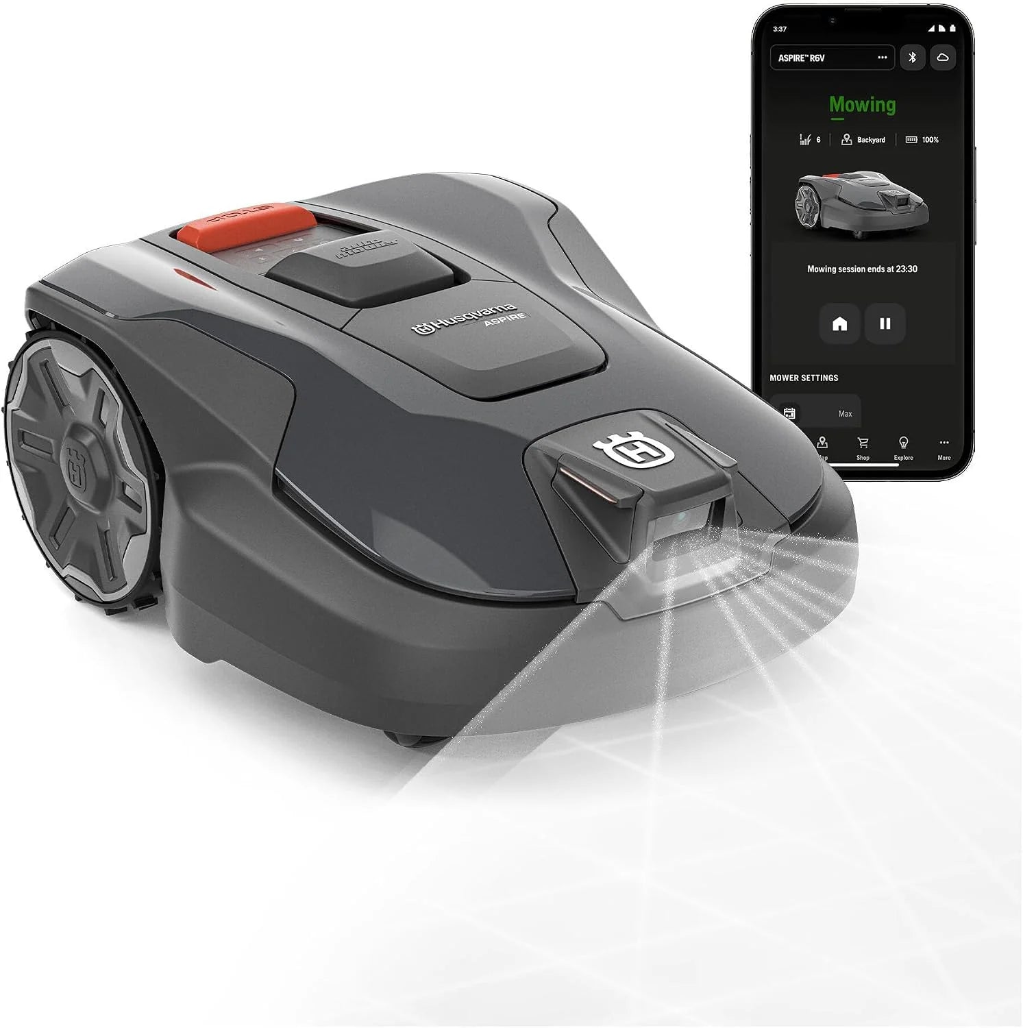 HUSQVARNA Automower® Aspire R6V – Robotmaaier zonder begrenzingsdraad, AI Vision objectherkenning, GPS-navigatie, wifi-app-bediening, systematische maaipatronen, virtuele zones, tot 600 m2