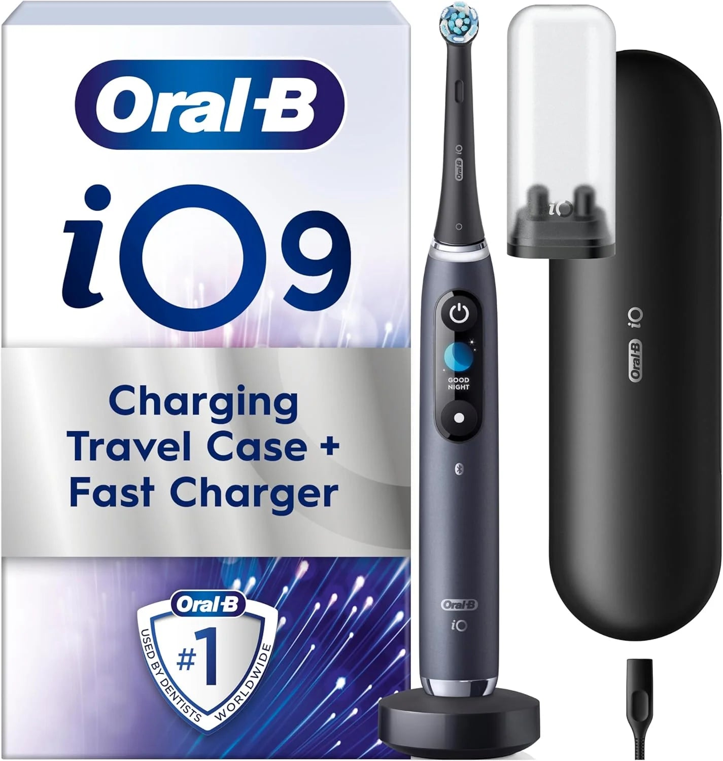 Oral-B iO - 9 - oplaadbare elektrische tandenborstel van bruin, 1 hoogwaardige zwarte handgreep met revolutionaire magneettechnologie, kleurendisplay, 1 tandenborstelkop, 1 reisetui voor het opladen(Black Onyx)