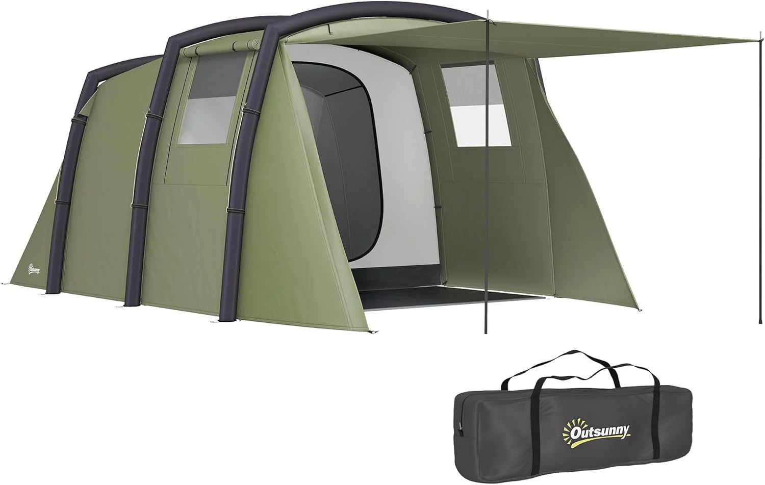 Outsunny opblaasbare tent voor 3-6 personen - Outdoor campingtent met luchtpomp, UV50+, winddicht familietent voor 3 seizoenen