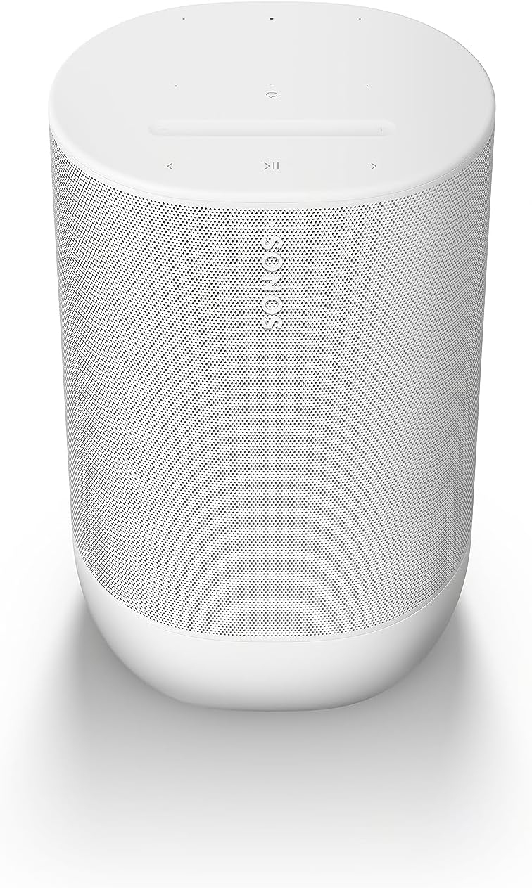 Sonos Move 2 | Draadloze draagbare speaker met wifi, bluetooth, Amazon Alexa, 24 uur batterijduur, draadloze oplader - Zwart(Wit)