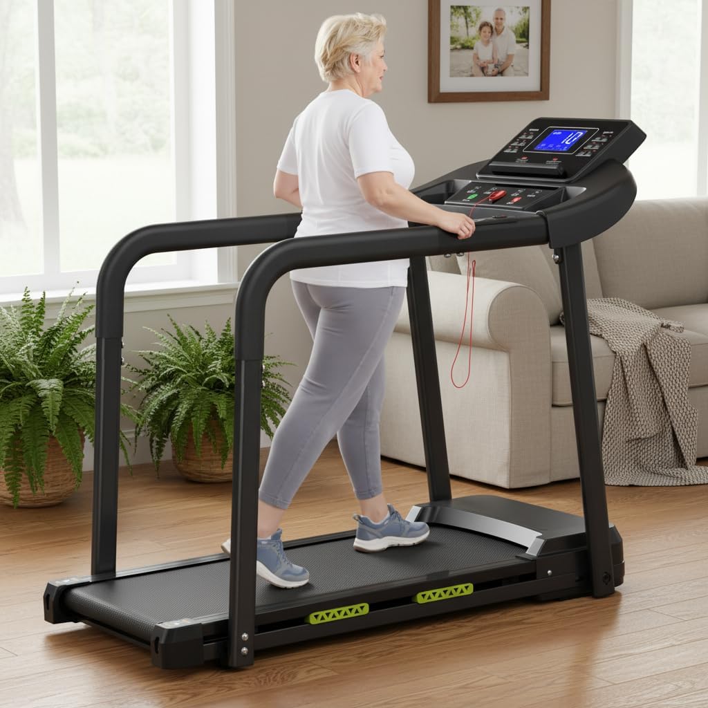 Walking Pad voor senioren, inklapbare loopband met handgreep en app, elektrische loopband tot 135 kg, gewrichtsvriendelijk en stil, met led-display(135.5 x 65 x 110 cm)