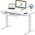 FlexiSpot Elektrisch in hoogte verstelbaar bureau met led-hoogteweergave, geheugenfunctie en USB, elektrisch bureau met lade voor thuiskantoor 140 x 70 cm (Esdoorn)(120 x 60 cm/Wit)