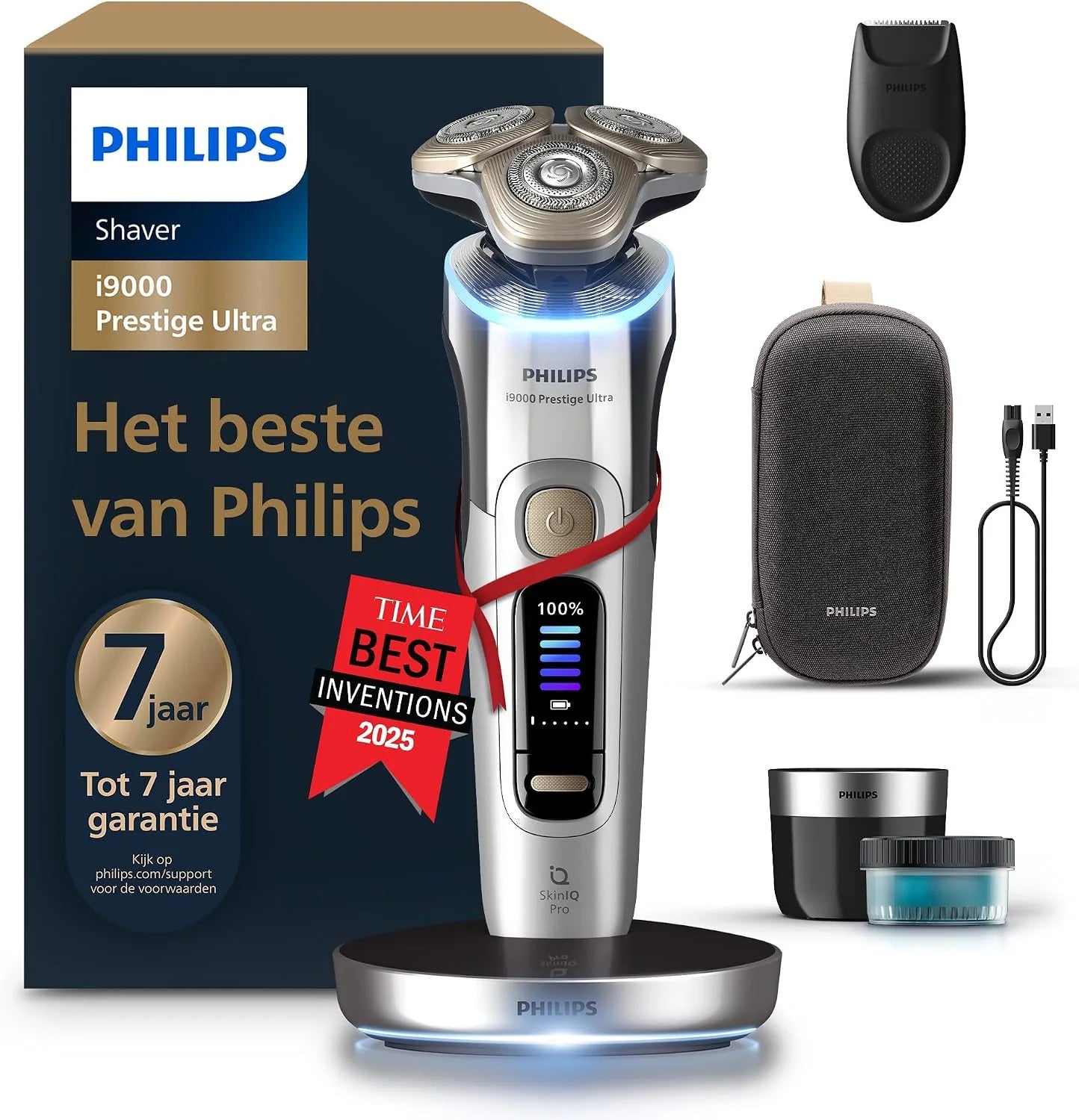 Philips Shaver i9000 Prestige Ultra, Nat  Droog Elektrisch Scheerapparaat, Skin IQ Pro, Triple Lift  Cut-systeem, roterende NanoTech DualPrecision-mesjes, 5 scheerinstellingen, Model XP9404/31