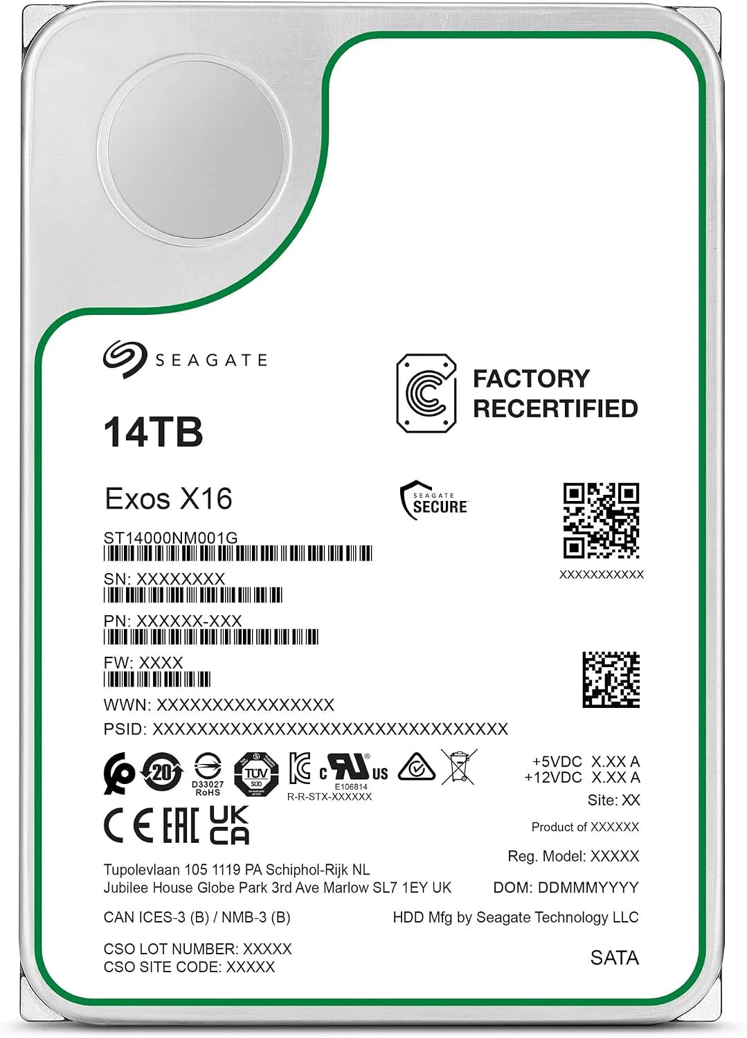 Seagate Exos X16 14TB interne server harde schijf ST14000NM001G 3,5 inch HDD SATA 6 Gb/s 7200RPM 256MB Cache